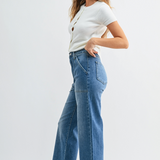 Cargo Pocket Wide Leg Jeans - Medium Denim