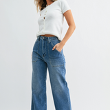 Cargo Pocket Wide Leg Jeans - Medium Denim