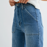 Cargo Pocket Wide Leg Jeans - Medium Denim