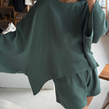 Robyn Waffled Cotton Top - Forest