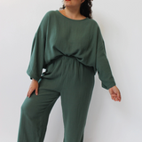 Robyn Waffled Cotton Top - Forest