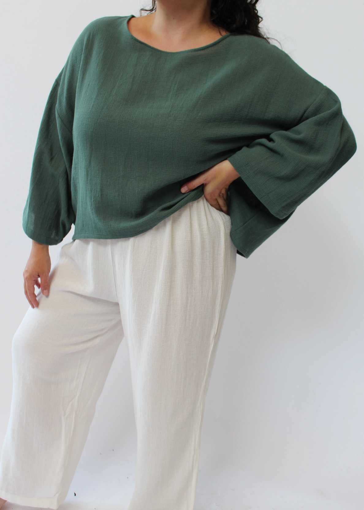 Robyn Waffled Cotton Top - Forest