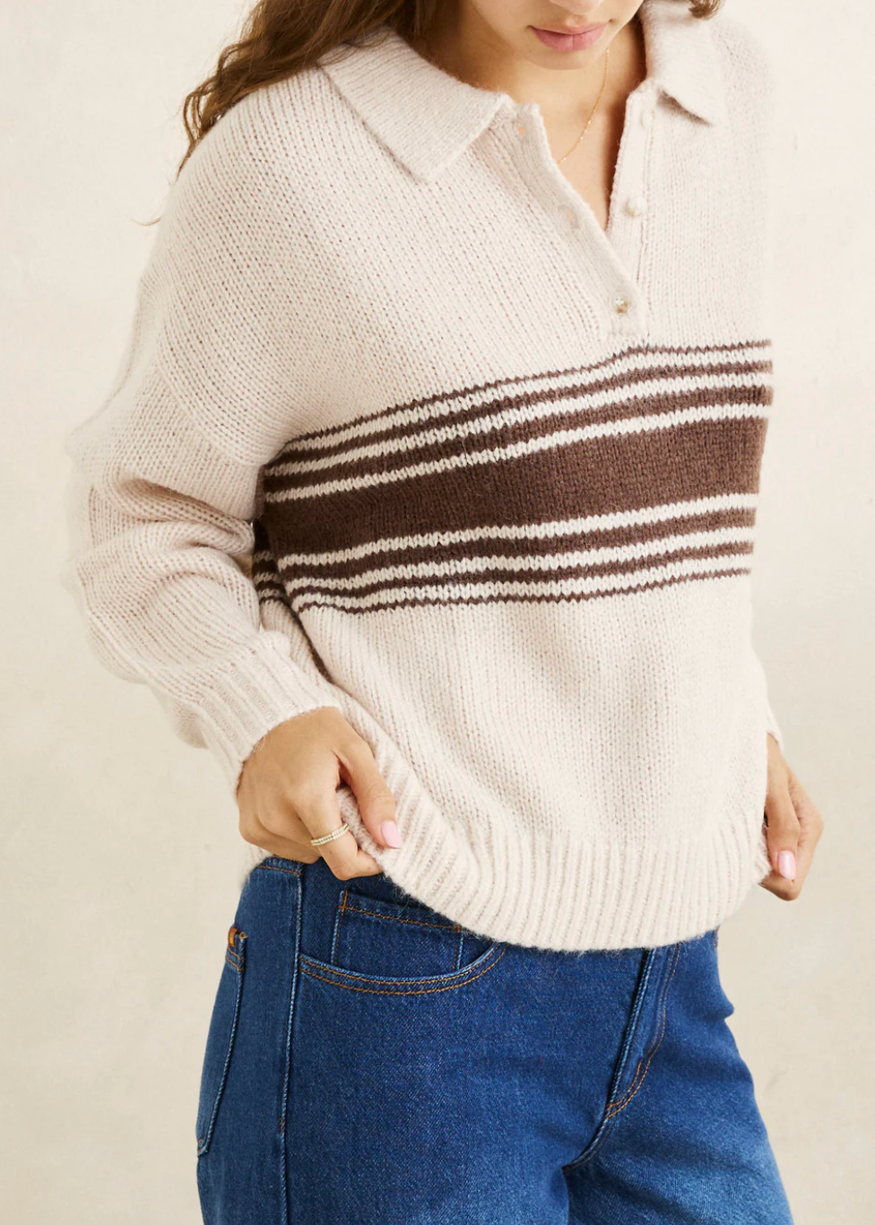 Strata Knit Collared Jumper - Natural