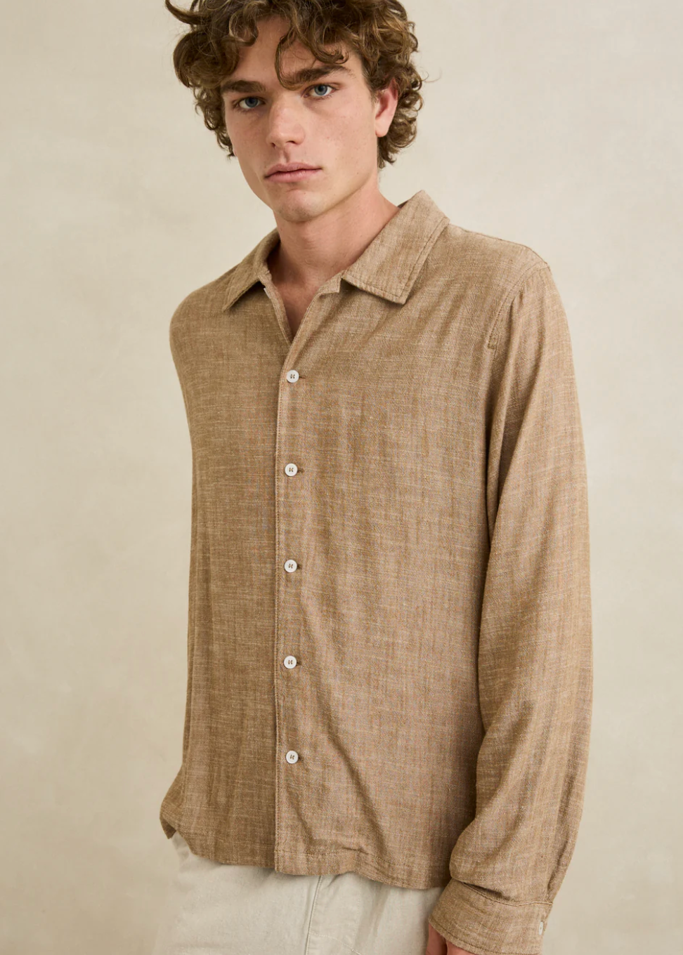 Linen Chambray Shirt - Coffee