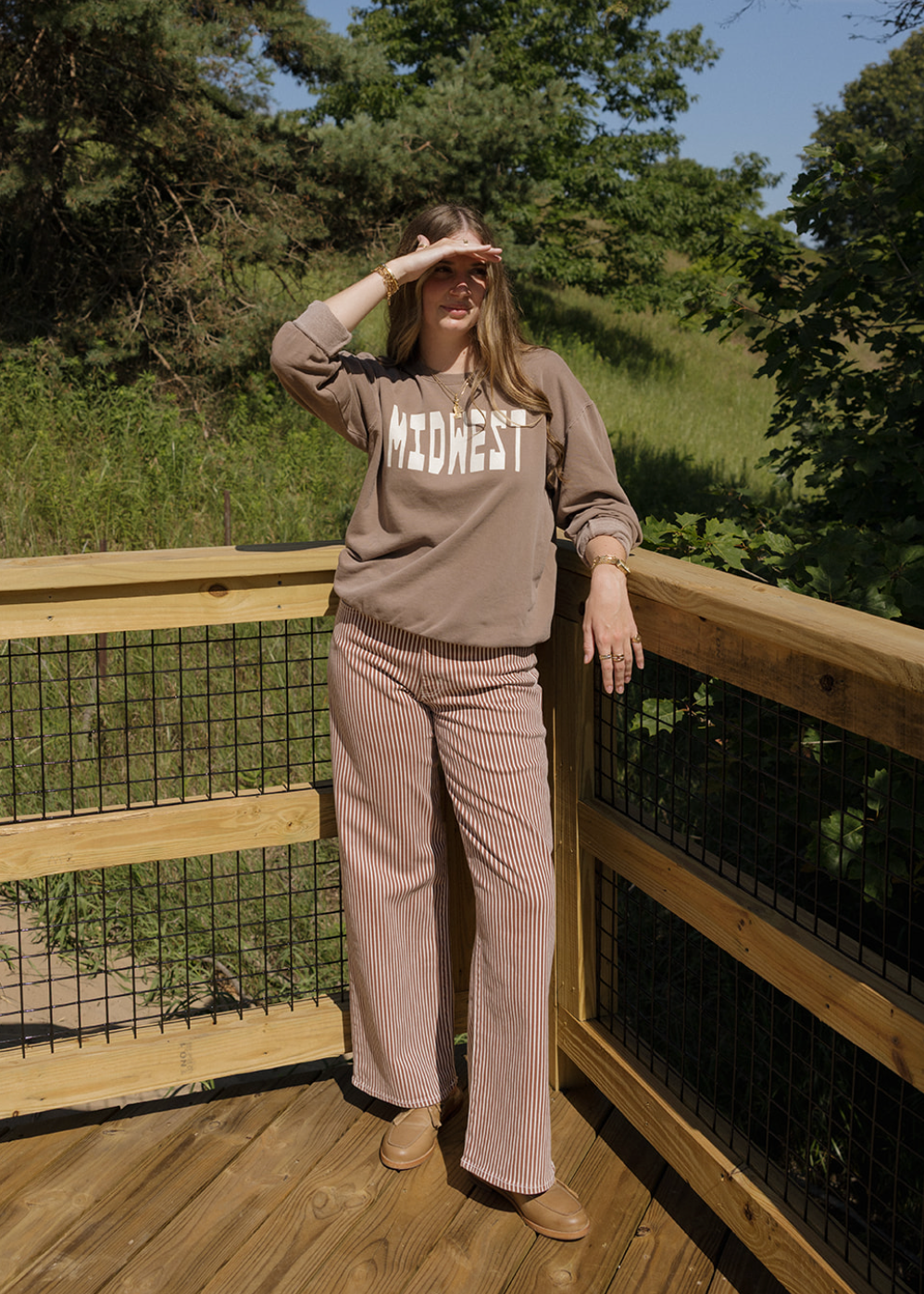 Relaxed Wide Leg Jeans - Brown Stripe