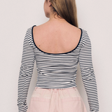 Open Back Striped LS - White / Navy