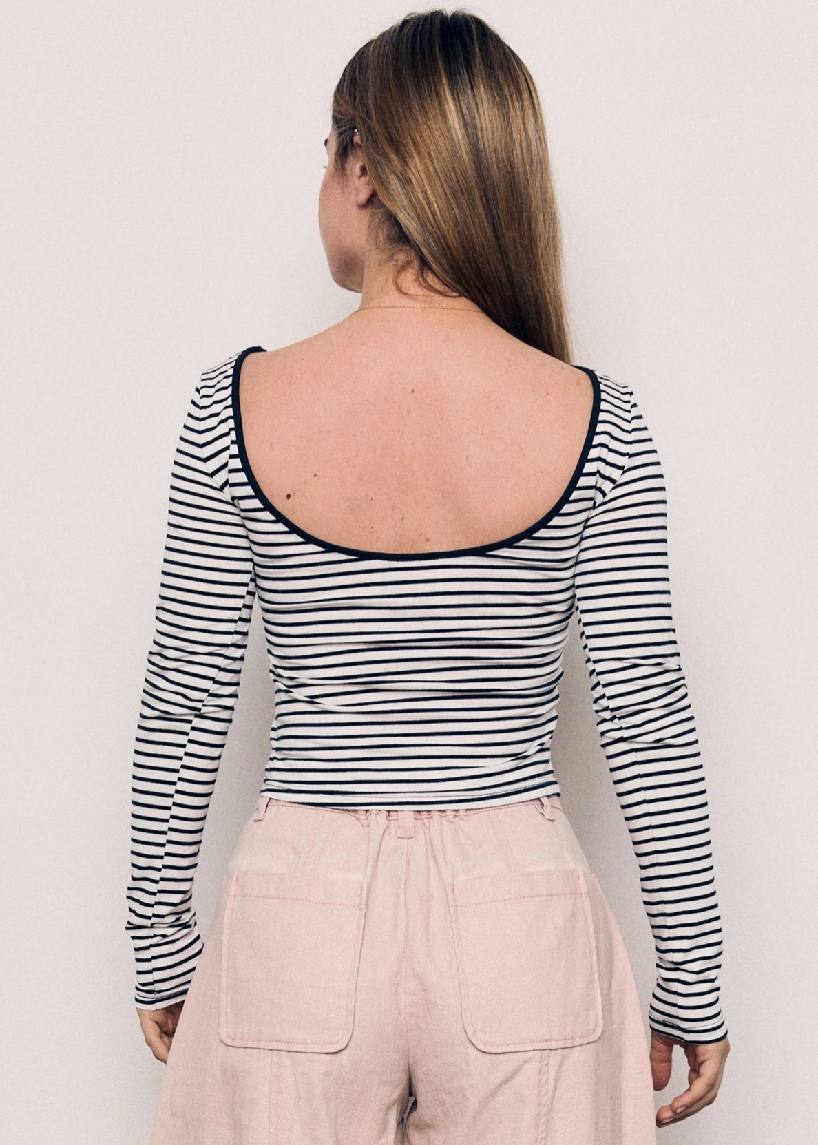 Open Back Striped LS - White / Navy