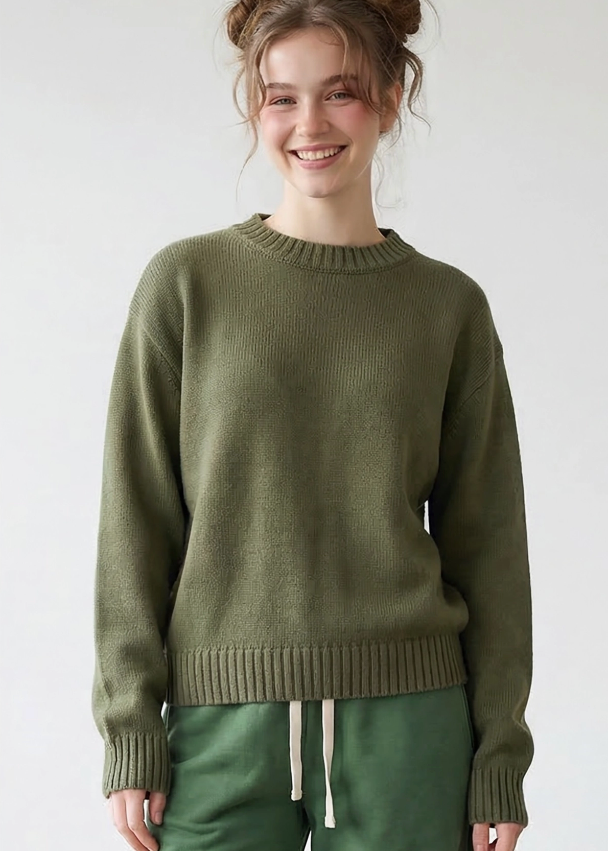 Cotton Crewneck Sweater - Vintage Olive
