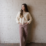 Relaxed Wide Leg Jeans - Brown Stripe