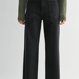 High Rise Utility Wide Leg Jeans - Washed Black