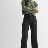 High Rise Utility Wide Leg Jeans - Washed Black