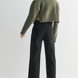 High Rise Utility Wide Leg Jeans - Washed Black