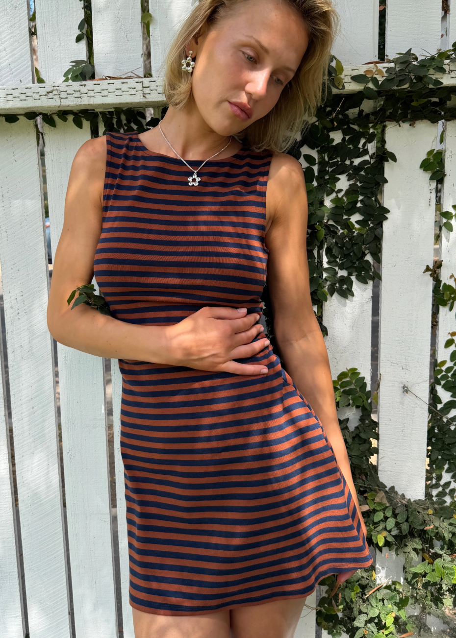 Cindy Dress - Tobacco Stripe