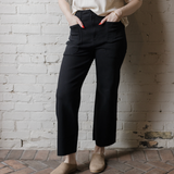 High Rise Utility Wide Leg Jeans - Washed Black