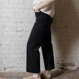 High Rise Utility Wide Leg Jeans - Washed Black