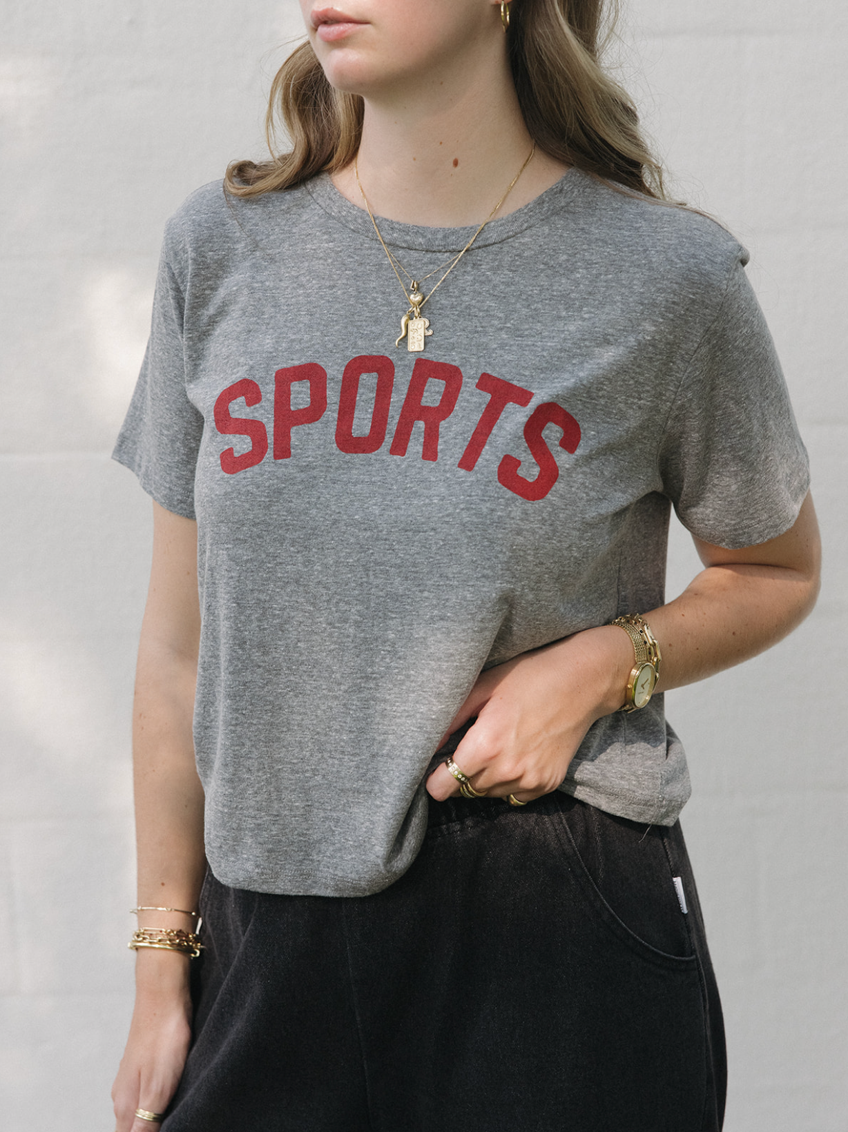 Red Sports Tee - Heather Grey