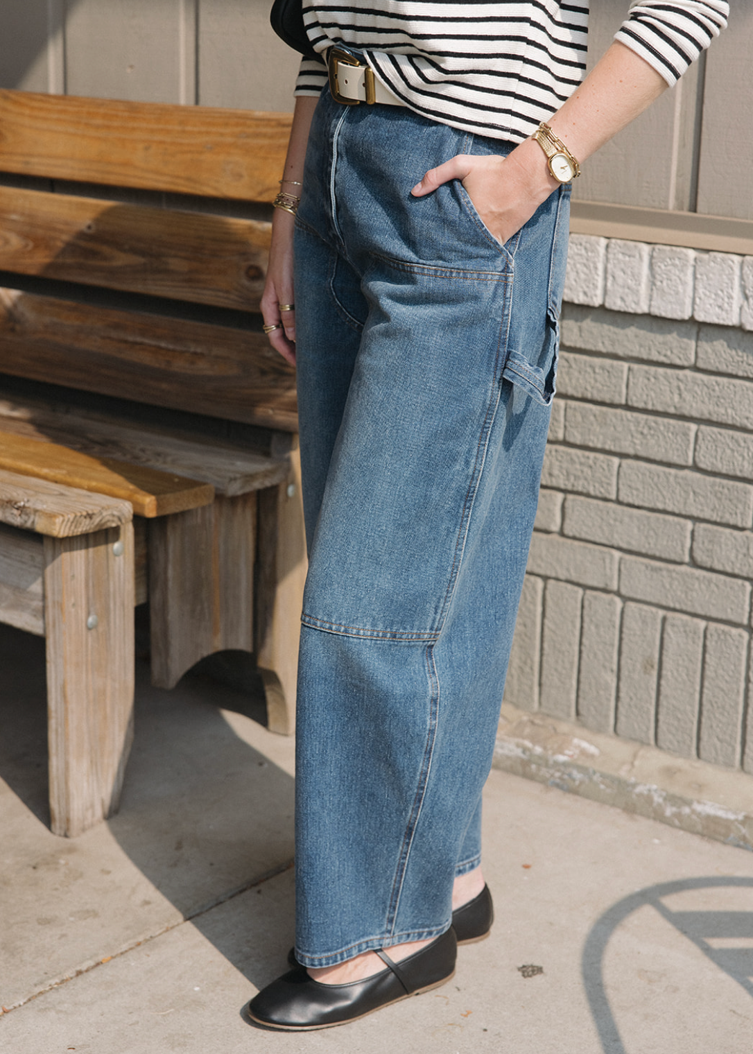 Barrel Leg Patch Pants - Blue