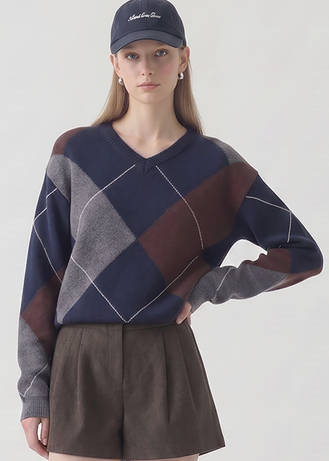Argyle Sweater - Navy / Brown