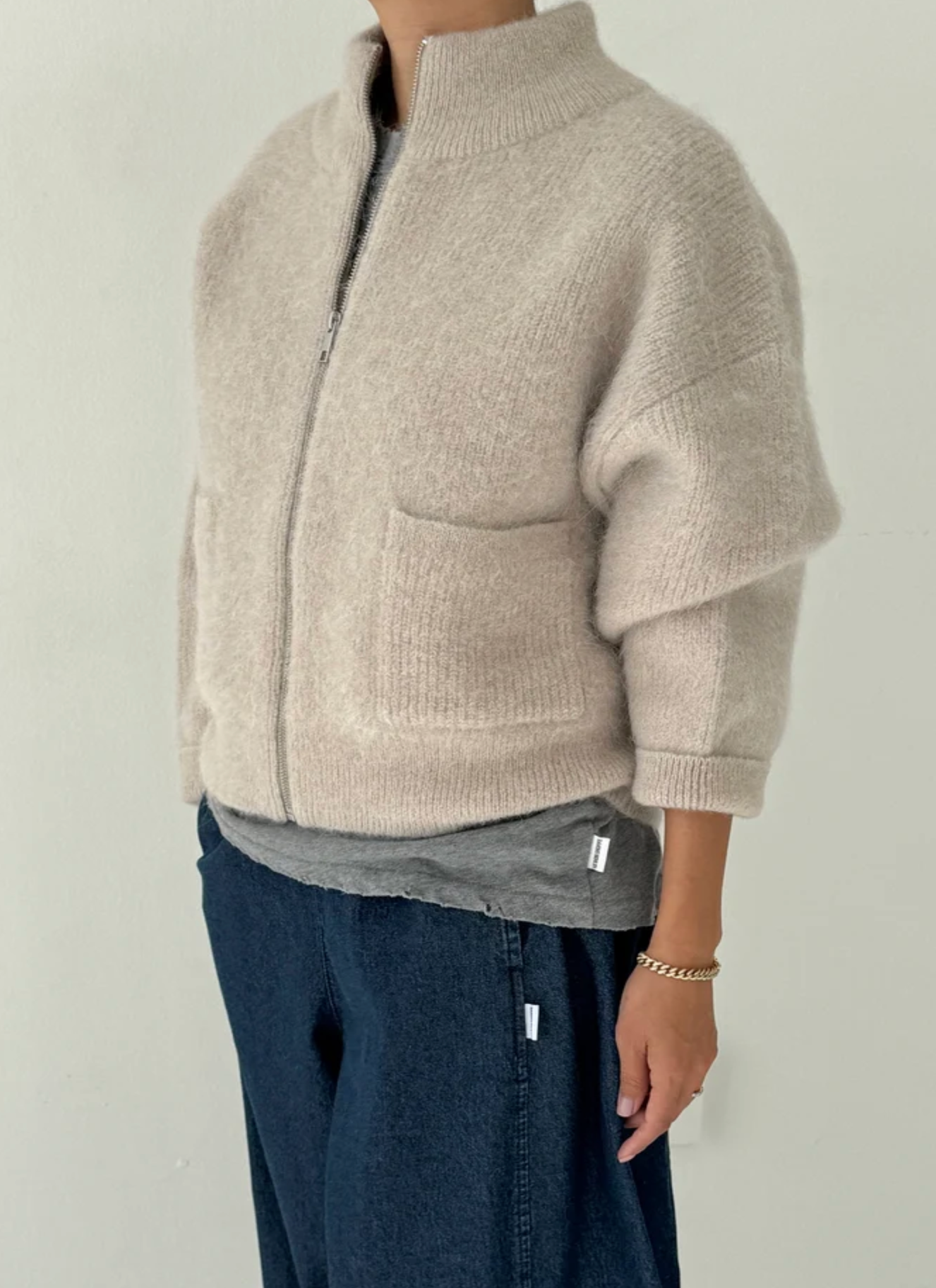 Alpaca Zip Front Jacket - Smoke