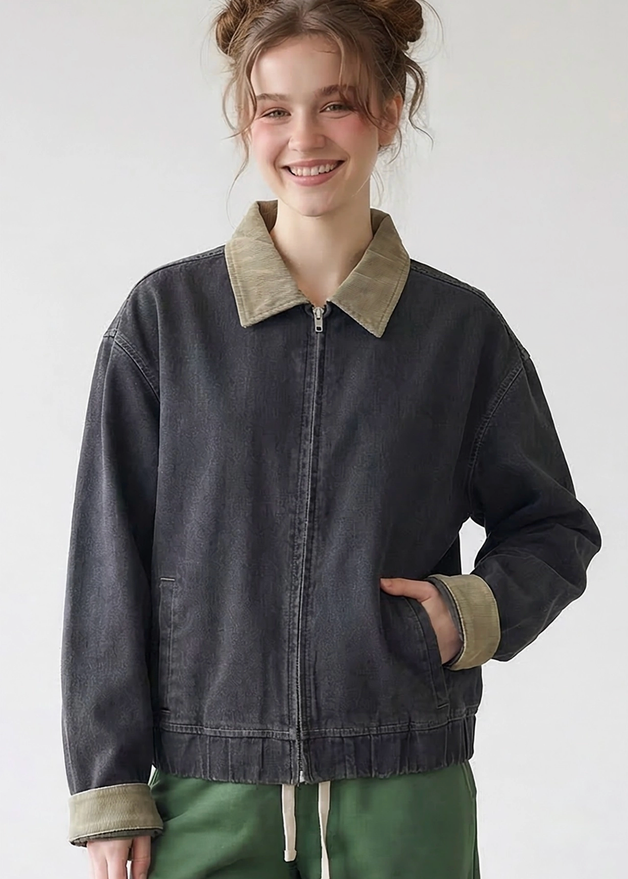 Denim Corduroy Jacket - Black / Dusty Blue