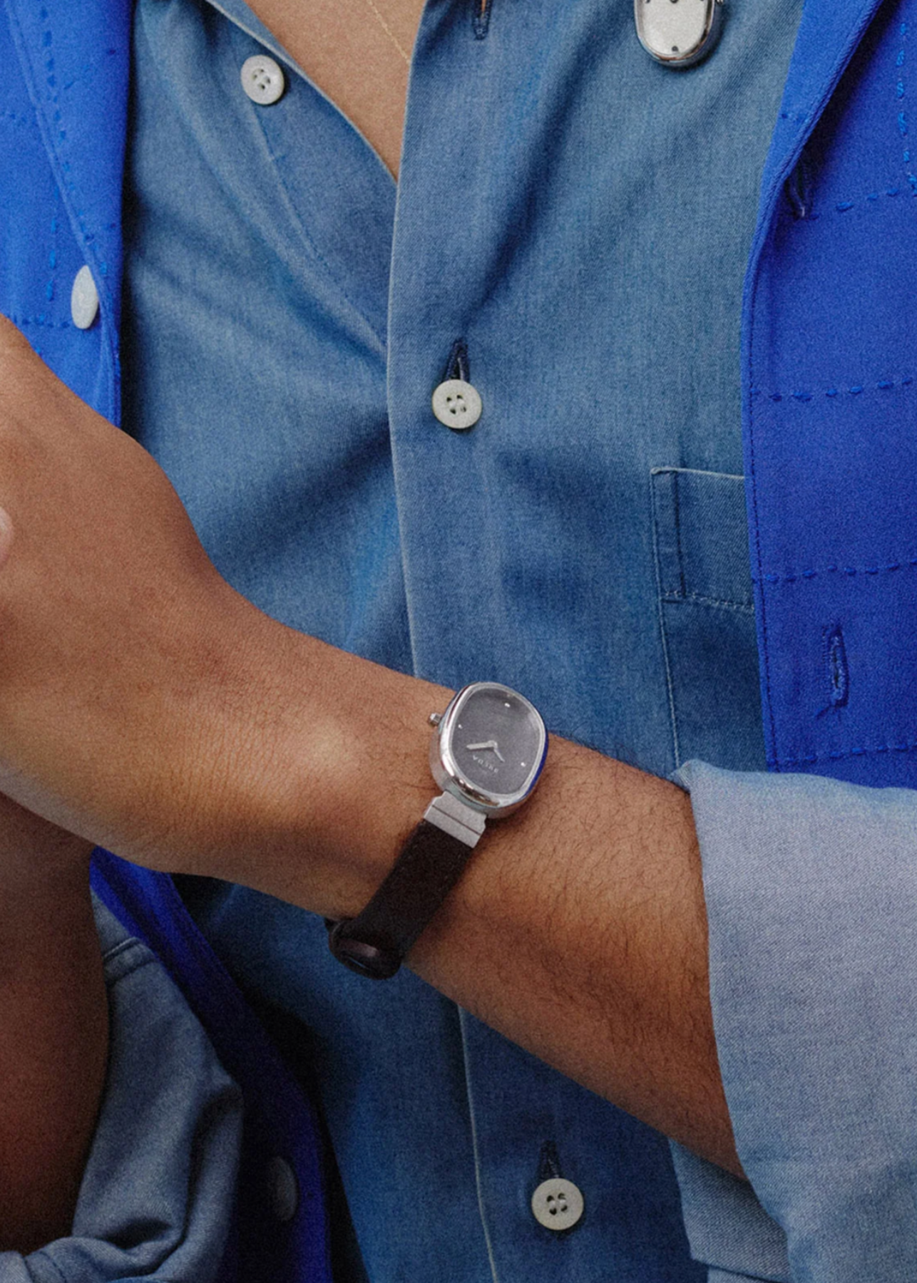Jane Leather Watch - Silver / Dark Brown