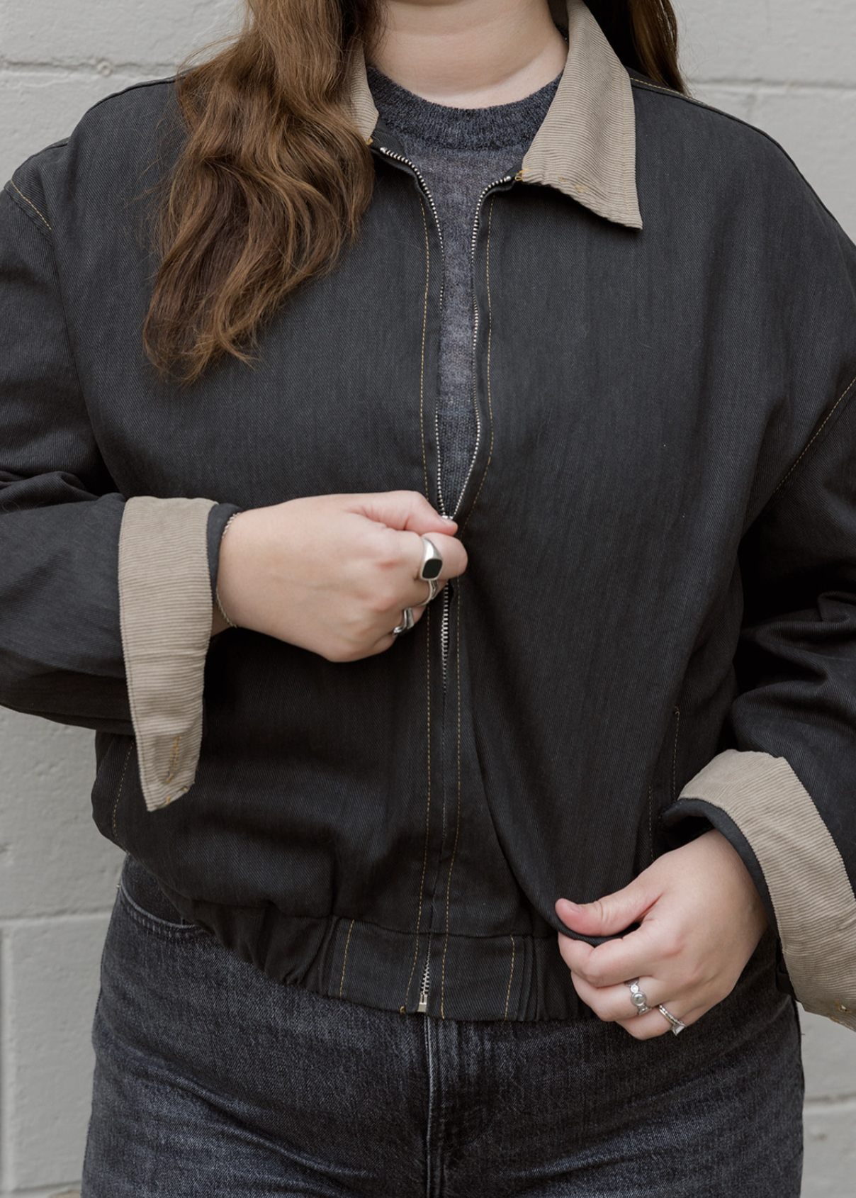 Denim Corduroy Jacket - Black / Gray