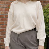 Abby Cotton V Neck Sweater - Naturel
