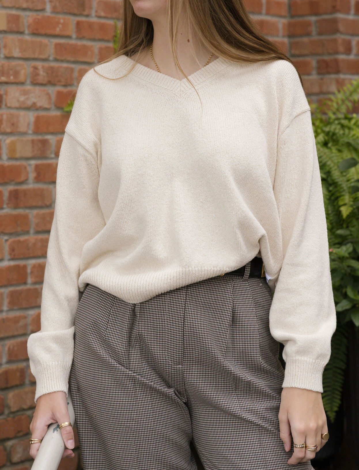 Abby Cotton V Neck Sweater - Naturel