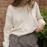 Abby Cotton V Neck Sweater - Naturel
