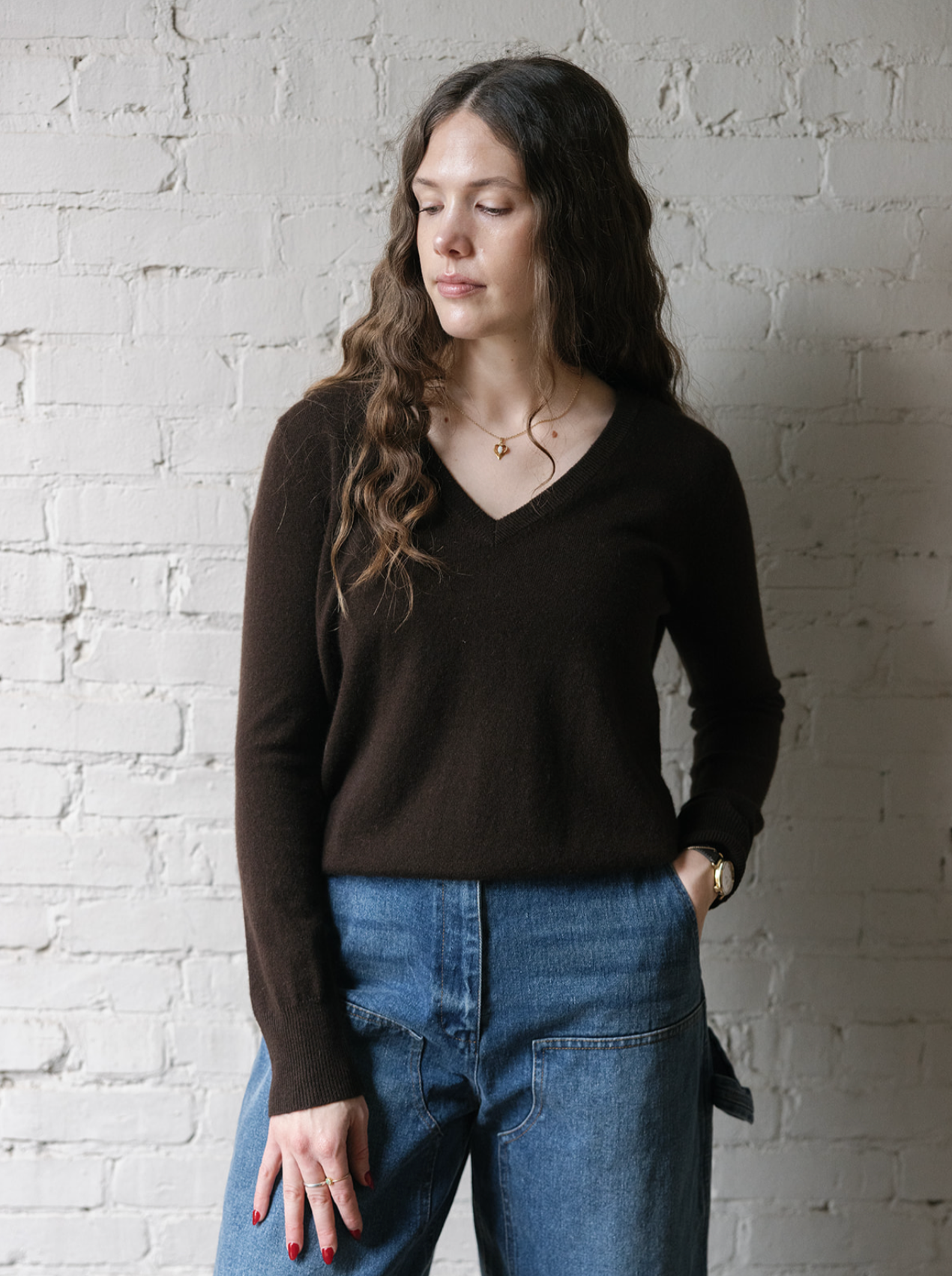 Classic V Neck Sweater - Dark Brown