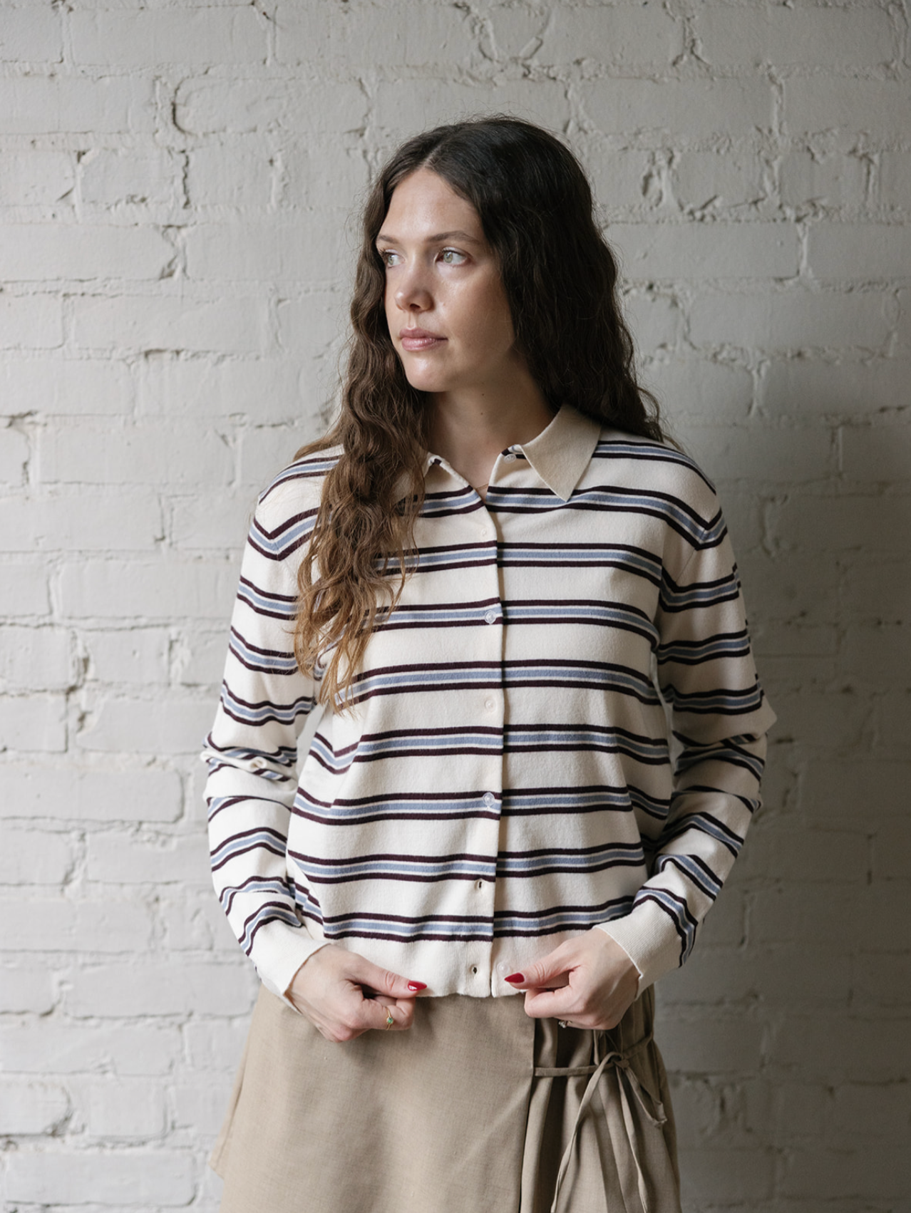 Millie Polo Cardigan - Cream Combo