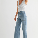 High Rise Utility Wide Leg Jeans - Light Denim