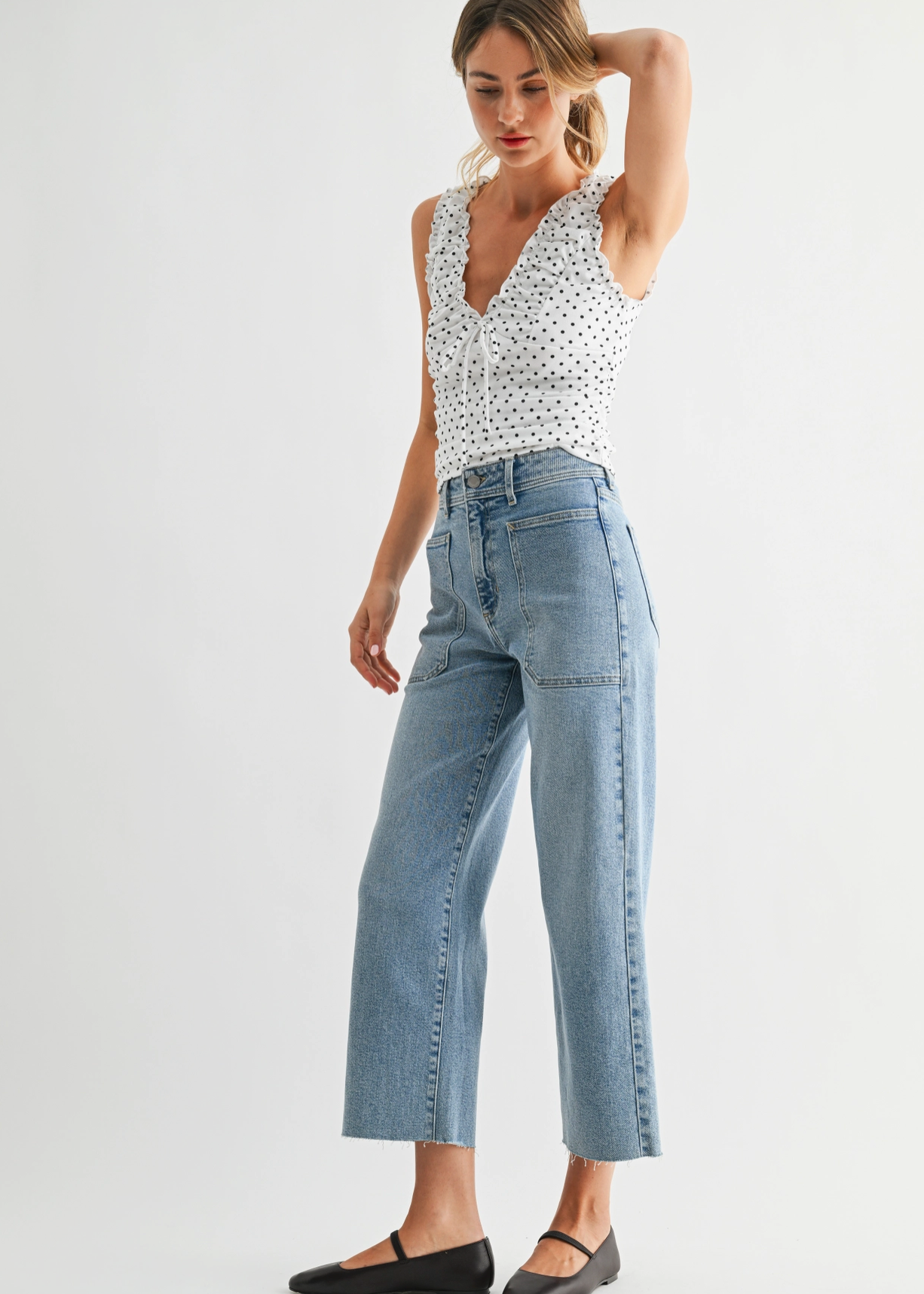 High Rise Utility Wide Leg Jeans - Light Denim