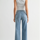 High Rise Utility Wide Leg Jeans - Light Denim