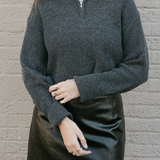 Ribbed Half-Zip Sweater - Charcoal