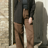 Cotton Barrel Leg Pants - Brown
