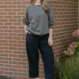 Cropped Barrel Leg Pants - Navy
