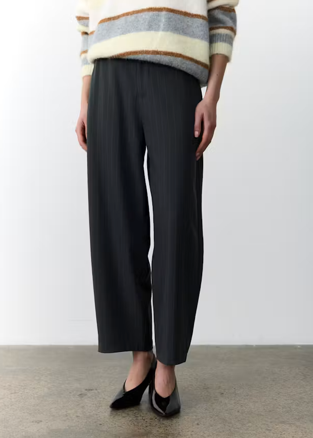 Penelope Barrel Leg trousers - Charcoal Stripe