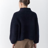 Hailey Suede Zip Sweater - Deep Navy