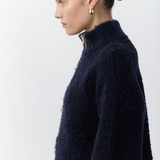 Hailey Suede Zip Sweater - Deep Navy