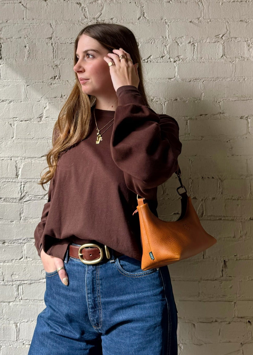 Leather Crescent Bag - Honey