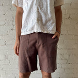 Worn Path Textured Linen Shorts - Oak