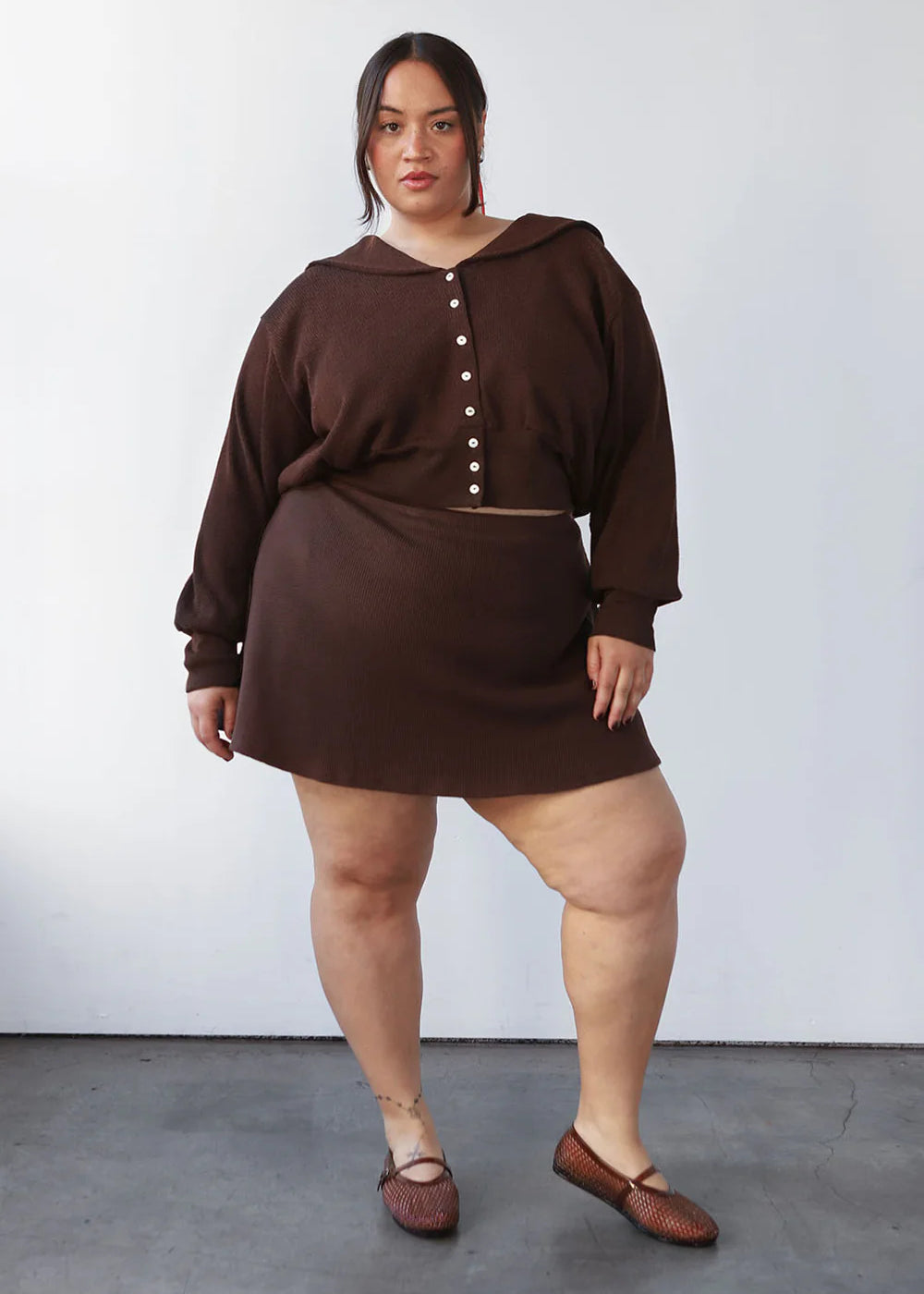 Waffle Sailor Cardigan - Chocolate