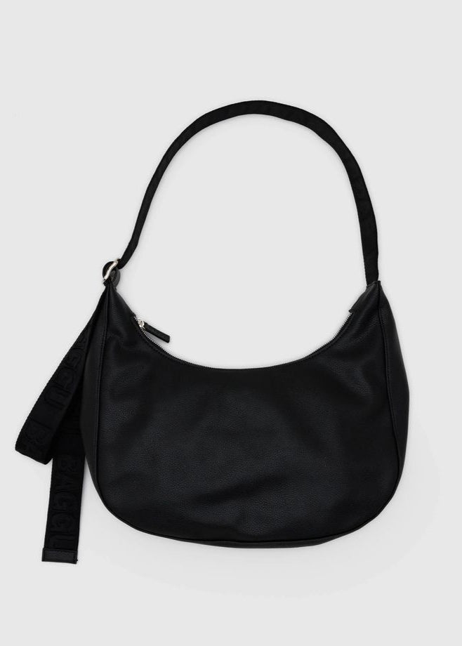 Medium Recycled Leather Crescent Bag - Black