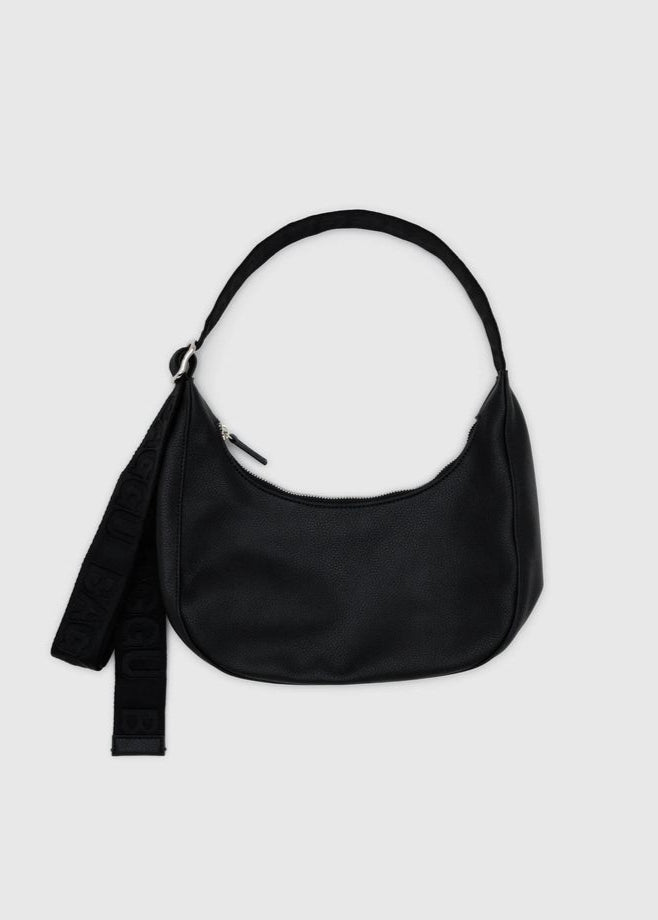 Small Recycled Leather Crescent Bag - Black