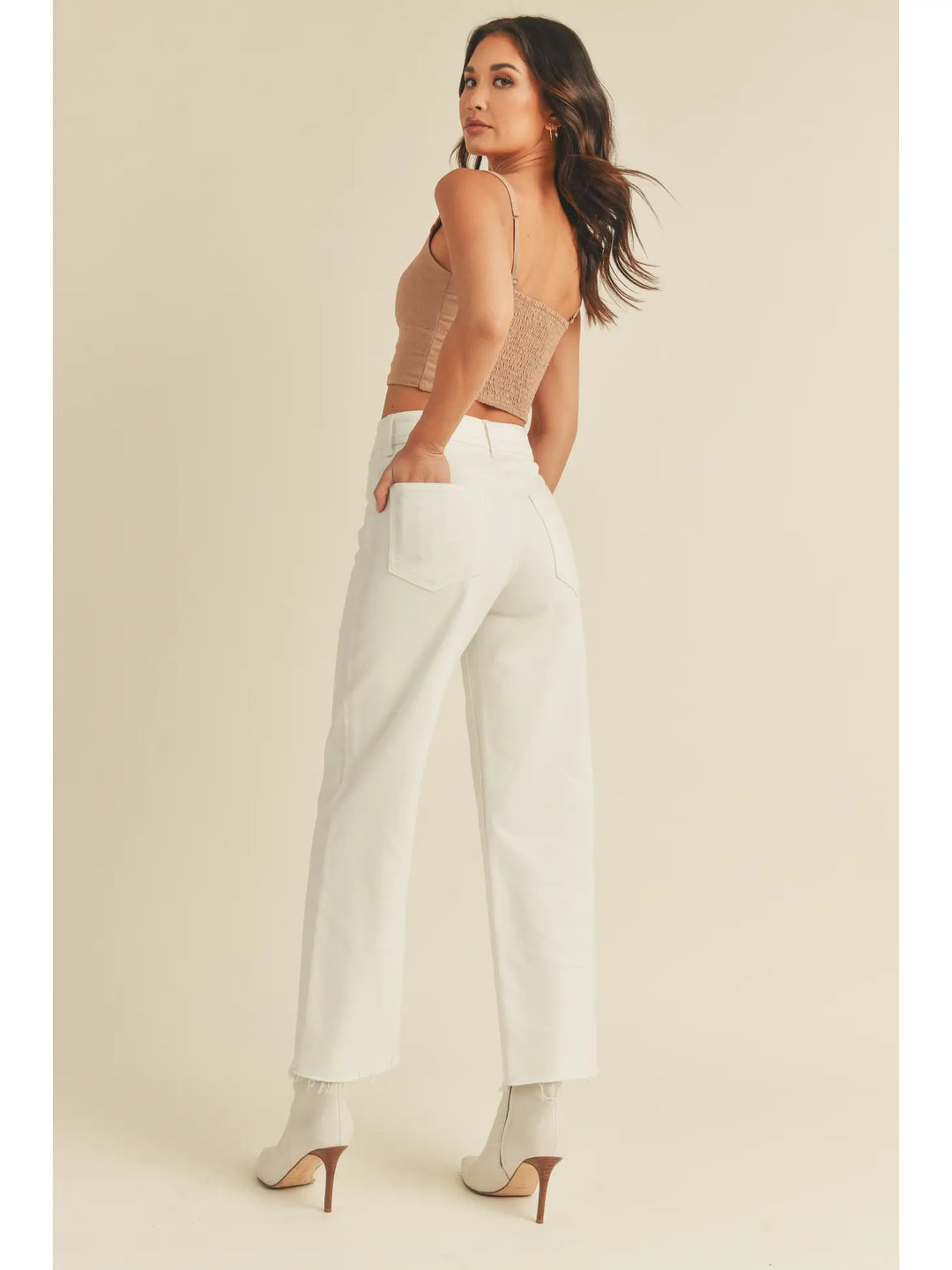 High Rise Utility Wide Leg Jeans - Off White