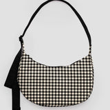 Medium Nylon Crescent Bag - Black & White Gingham
