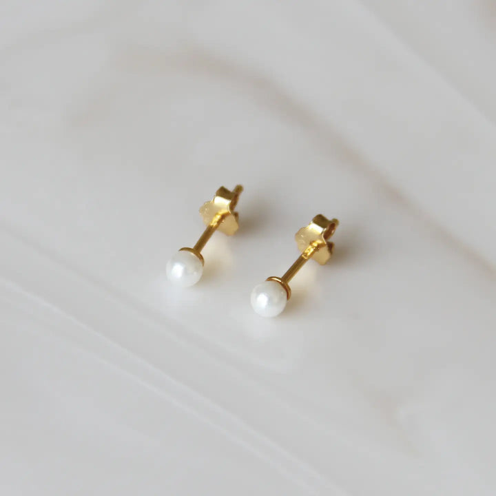 Classic Tiny Pearl Studs - Gold