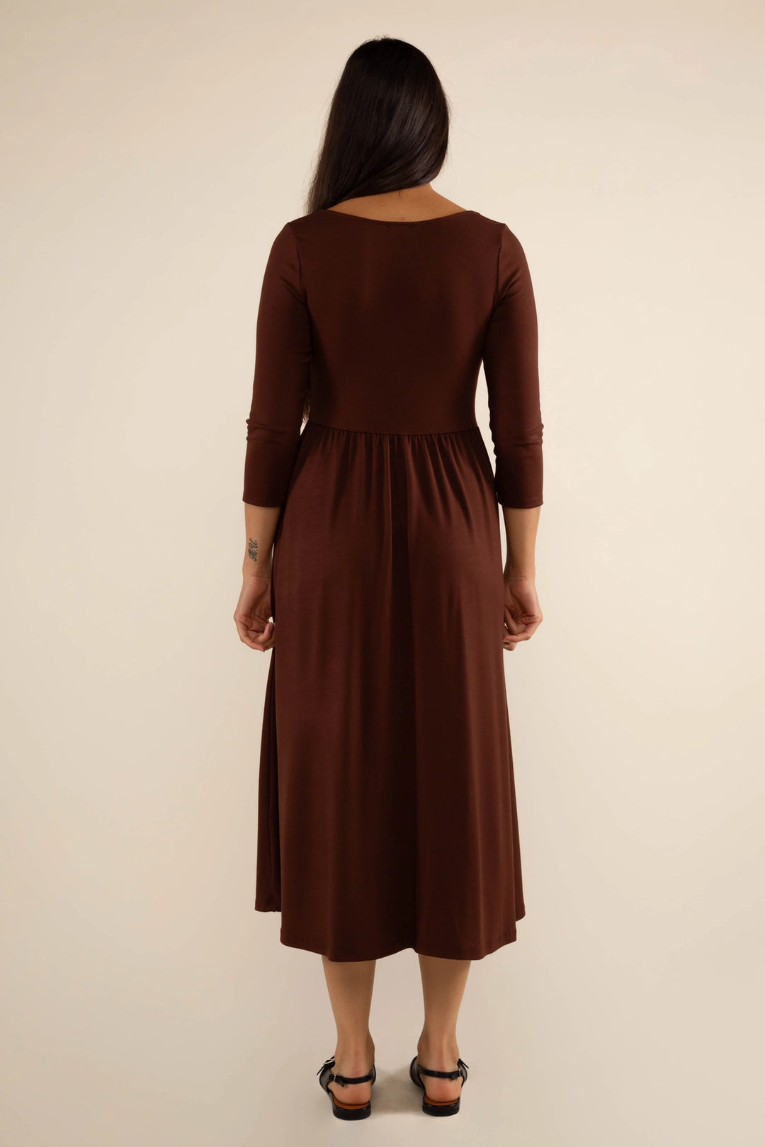 Lake 3/4th Sleeve Swing Dress - Chocolate