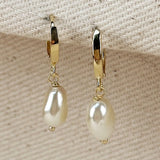 Drop Baroque Pearl Hoop Earring - Gold